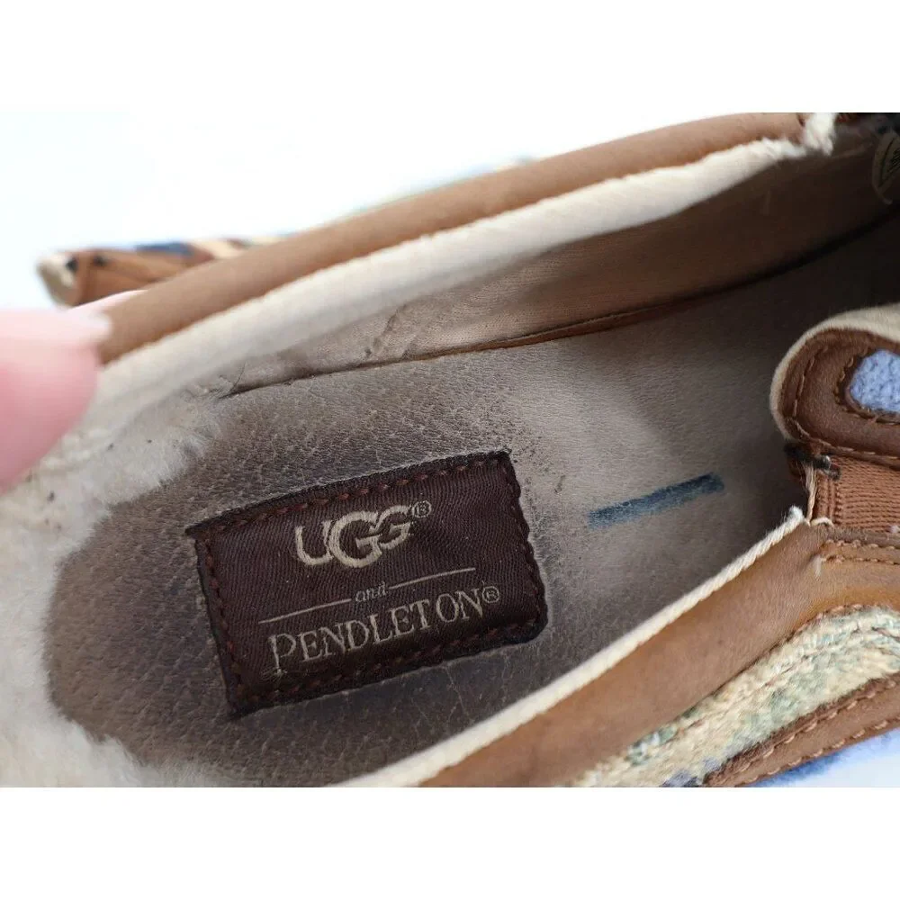 UGG X Pendleton Women's Sz 7 Fierce Slip On Shoes Brown Fabric Chevron Round Toe